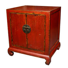Red Lacquered Nightstand / Side Table